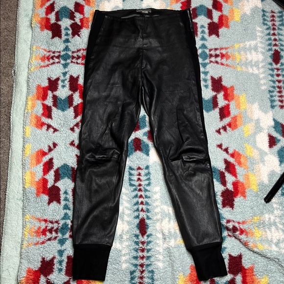 Vince black leather joggers pants tuxedo stripe - Picture 2 of 9